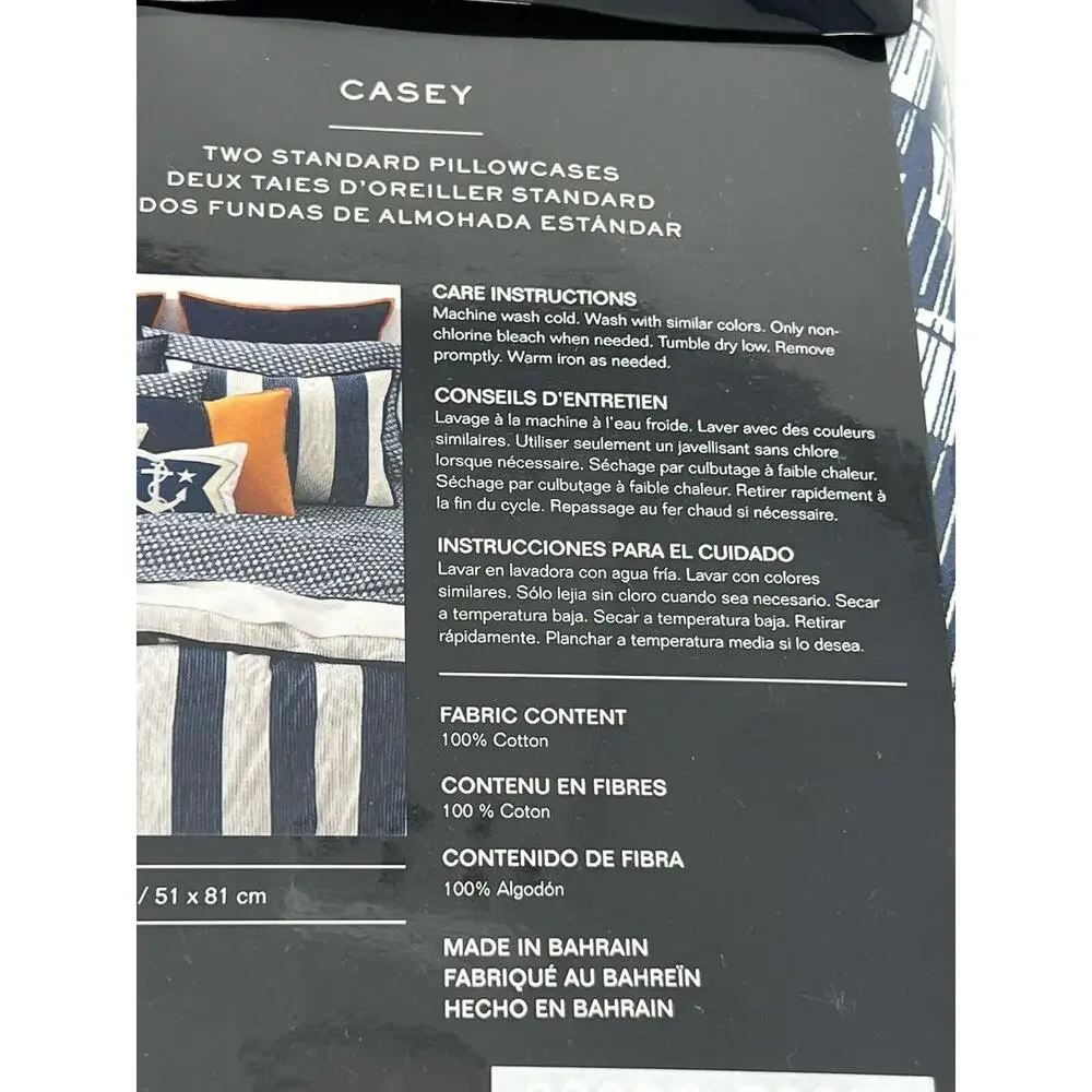 Ralph Lauren Casey Standard Pillowcases Navy Blue Cream PAIR Sails Nautical Geo